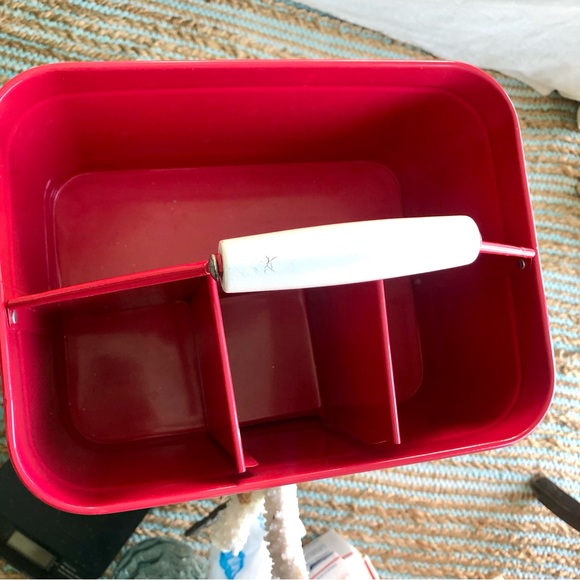 NEW! Red Shiny Gloss Metal Silverware Caddy W/Handle - Picture 6 of 8